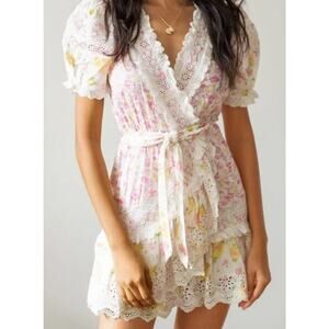 LoveShackFancy Belen Cotton Puff Sleeve Mini Dress in Lemonade Stand NWOT Size 2